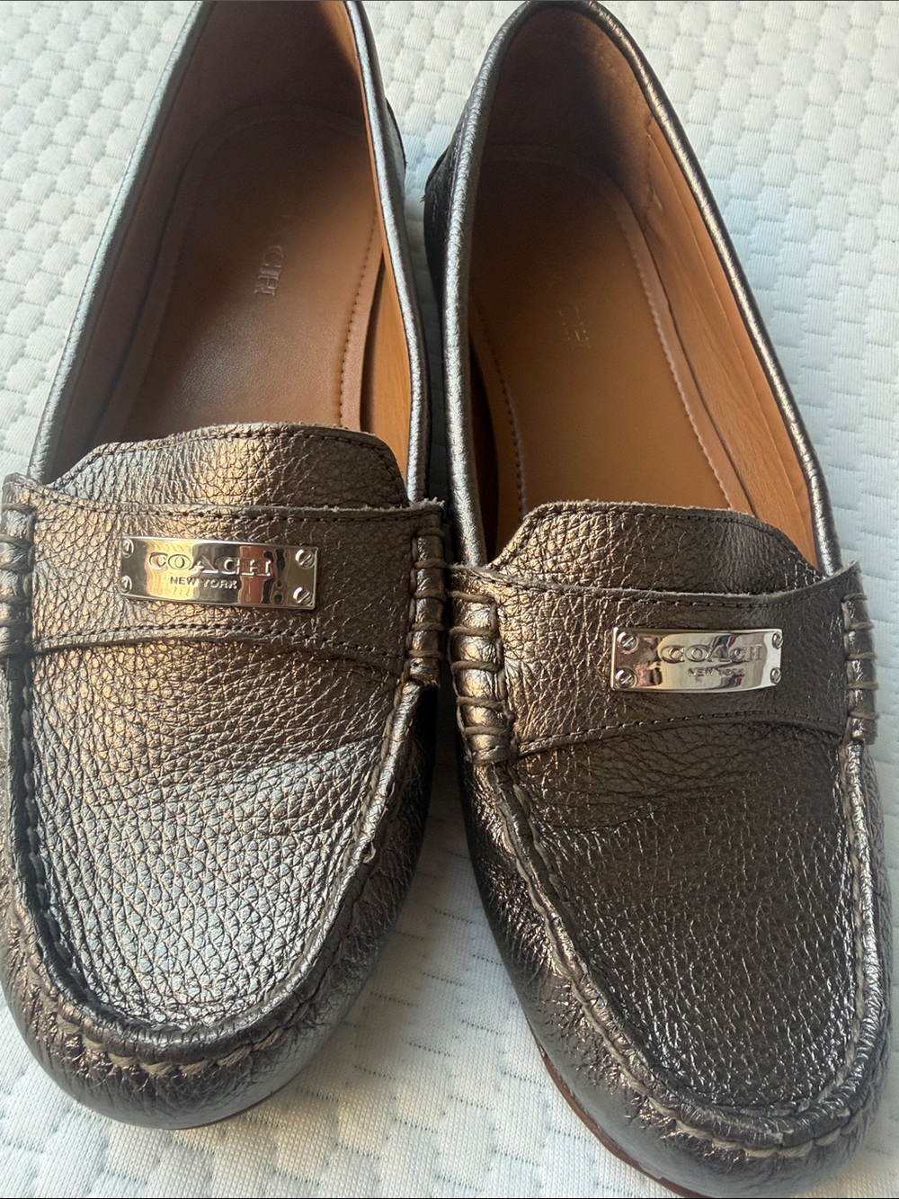 Coach Metallic Bronze Leather Penny Loafers